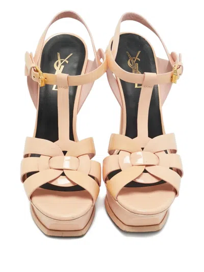 Pre-owned Saint Laurent Tribute Platform Heeled Sandals In Neutral