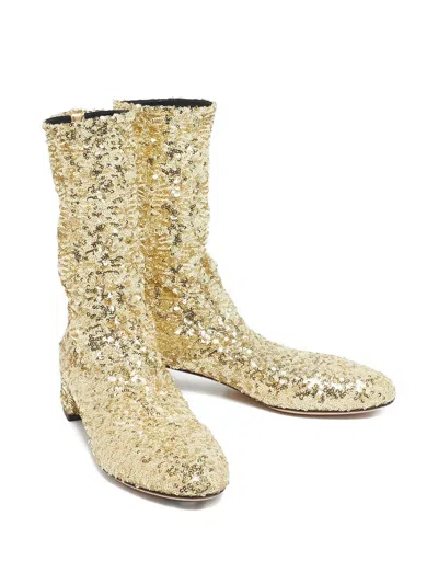 Pre-owned Dolce & Gabbana Vally Sequin Boots In Gold