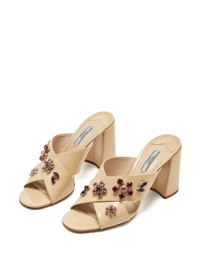 Pre-owned Prada Criss-cross Round-toe Sandals In Neutral