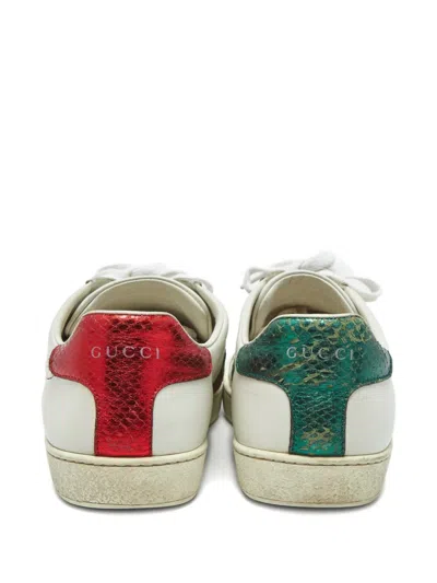 Pre-owned Gucci Ace Bee Leather Trainers In White