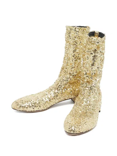 Pre-owned Dolce & Gabbana Vally Sequin Boots In Gold