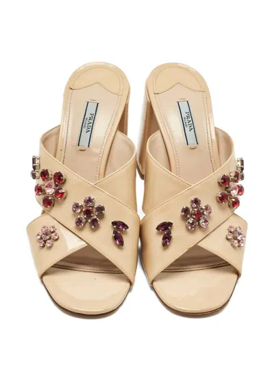 Pre-owned Prada Criss-cross Round-toe Sandals In Neutral