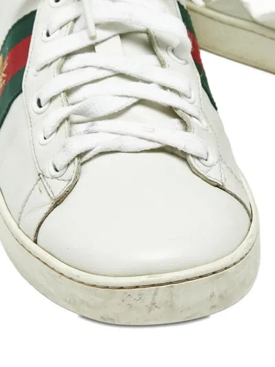 Pre-owned Gucci Ace Bee Leather Trainers In White
