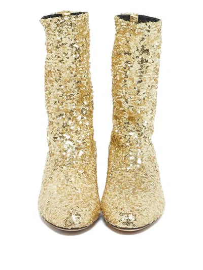 Pre-owned Dolce & Gabbana Vally Sequin Boots In Gold
