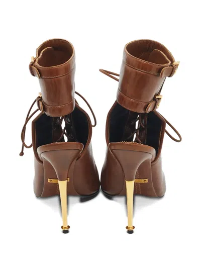 Pre-owned Tom Ford Cut-out Leather Ankle Boots In Brown