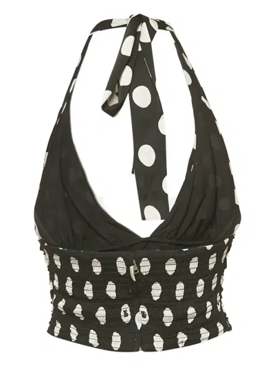 Pre-owned Dolce & Gabbana Polka-dot Halterneck Top In Black