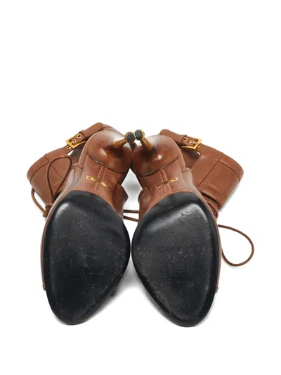 Pre-owned Tom Ford Cut-out Leather Ankle Boots In Brown