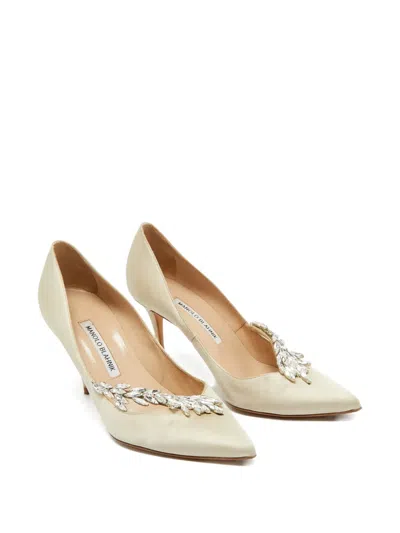 Pre-owned Manolo Blahnik Nadira Crystal-embellished Pumps In Neutral