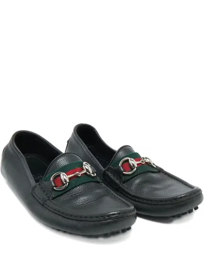 Pre-owned Gucci Jordaan Horsebit Leather Loafers In Black