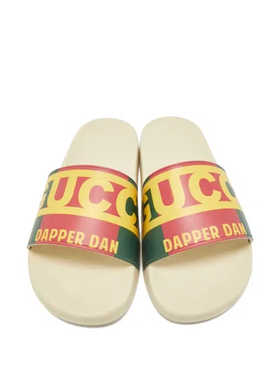 Pre-owned Gucci Dapper Dan Logo-detail Slides In Neutral