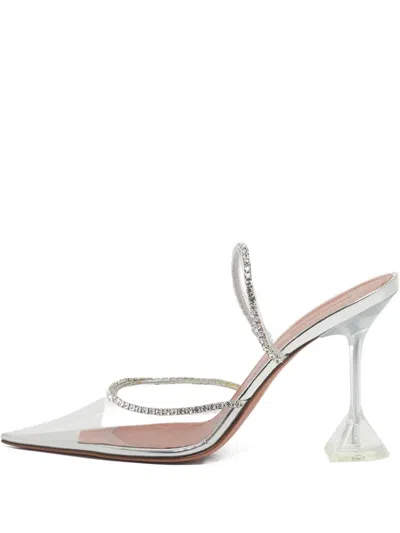 Pre-owned Amina Muaddi Gilda Crystal-embellishement Mules In White