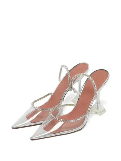 Pre-owned Amina Muaddi Gilda Crystal-embellishement Mules In White