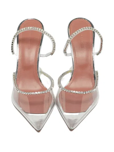 Pre-owned Amina Muaddi Gilda Crystal-embellishement Mules In White