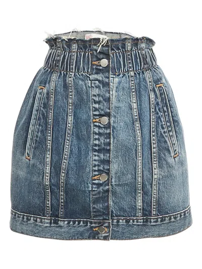 Pre-owned Valentino Frayed Denim Mini Skirt In Blue