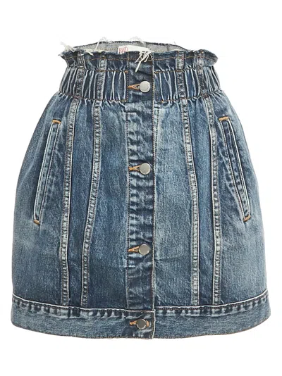 Pre-owned Valentino Frayed Denim Mini Skirt In Blue
