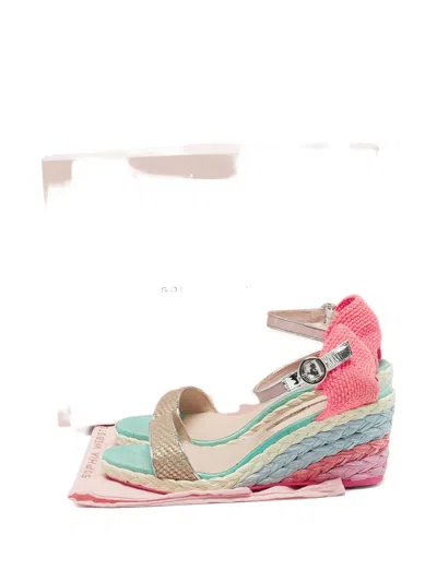 Pre-owned Sophia Webster Lucita Wedge Sandals In Pink