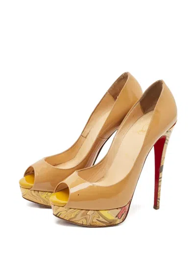 Pre-owned Christian Louboutin Lady Peep Platform Pumps In Neutral