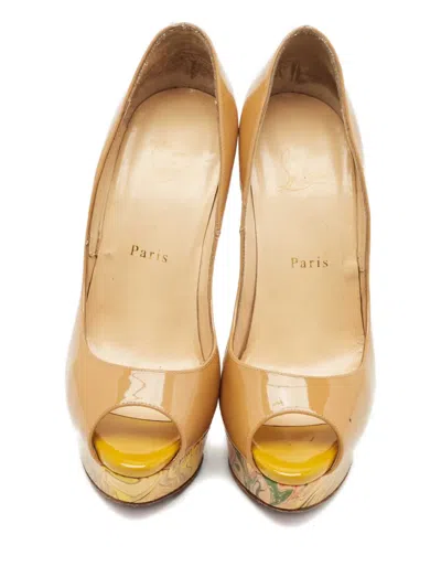 Pre-owned Christian Louboutin Lady Peep Platform Pumps In Neutral
