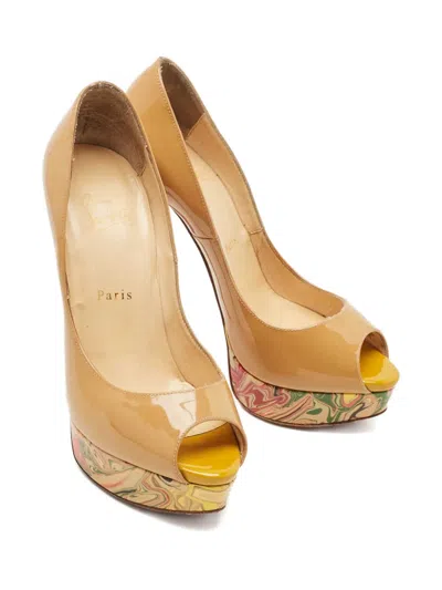 Pre-owned Christian Louboutin Lady Peep Platform Pumps In Neutral