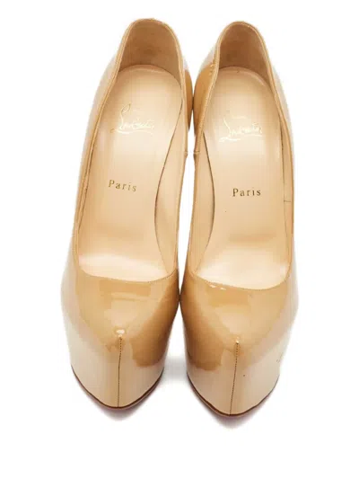 Pre-owned Christian Louboutin Daffodile Platform Leather Pumps In Neutral