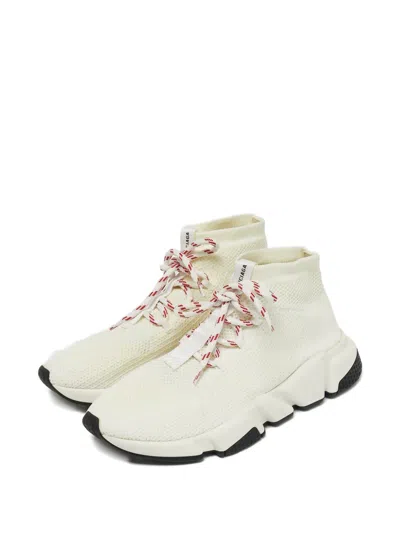 Pre-owned Balenciaga Knitted Lace-up Sneakers In White