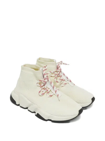 Pre-owned Balenciaga Knitted Lace-up Sneakers In White