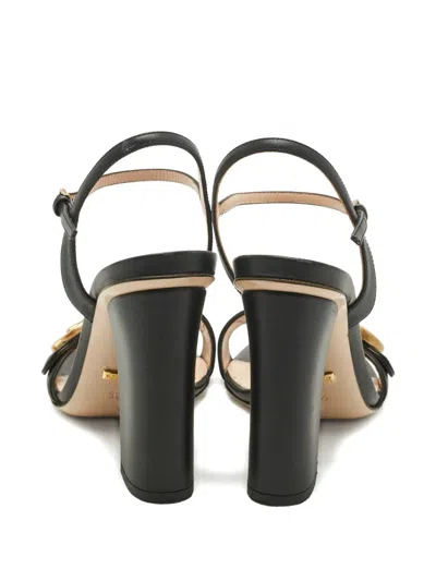 Pre-owned Gucci Leather Gg Block-heel Sandals In Black