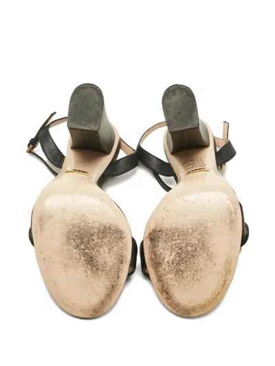 Pre-owned Gucci Leather Gg Block-heel Sandals In Black