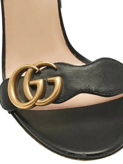 Pre-owned Gucci Leather Gg Block-heel Sandals In Black