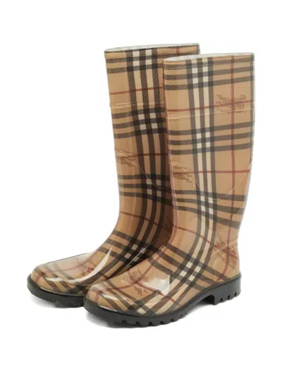 Pre-owned Burberry House Check Round-toe Boots In Brown