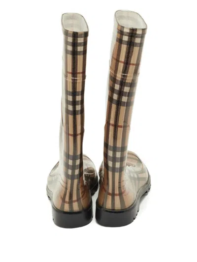 Pre-owned Burberry House Check Round-toe Boots In Brown