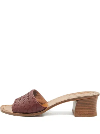 Pre-owned Bottega Veneta Ravello Intrecciato-leather Sandals In Red
