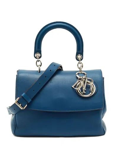 Pre-owned Dior 2014 Small Be  Flap Leather Tote Bag In Blue