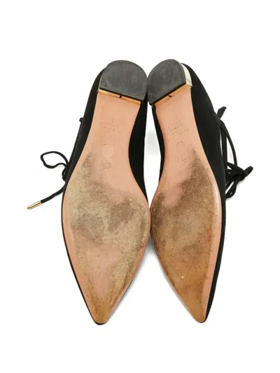 Pre-owned Aquazzura Dancer Suede Lace-up Ballet Flats In Black