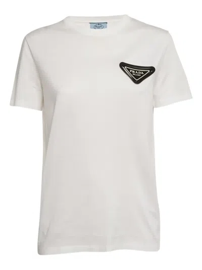 Pre-owned Prada Rubber Triangle Logo T-shirt In White