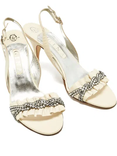 Pre-owned Gina Crystal-embellished Sandals In Neutral