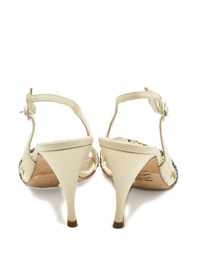 Pre-owned Gina Crystal-embellished Sandals In Neutral