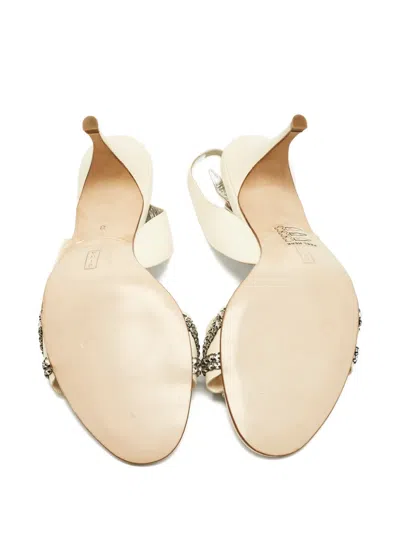 Pre-owned Gina Crystal-embellished Sandals In Neutral