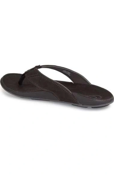 Shop Olukai 'nui' Leather Flip Flop In Charcoal/ Dark Java Leather
