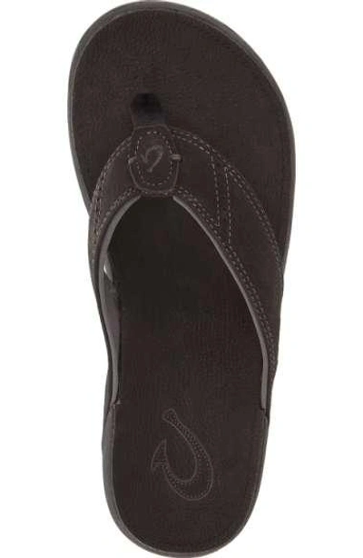 Shop Olukai 'nui' Leather Flip Flop In Charcoal/ Dark Java Leather