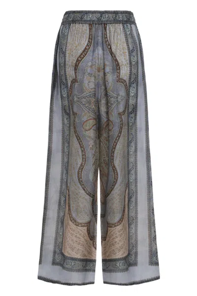 Zimmermann Wanderlust Multicolor Pants With Elastic Drawstring Waist And All-.over Print In Silk Woman