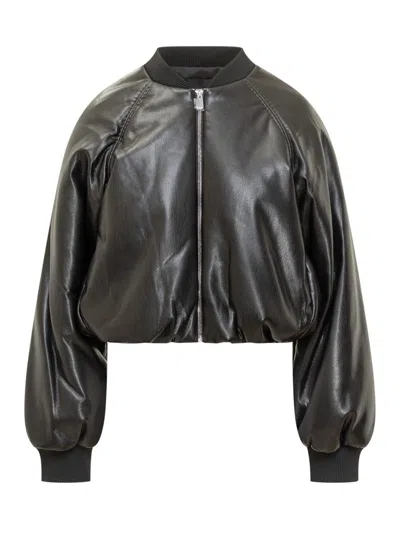 Pinko Brodo Black Faux Leather Bomber Jacket In Black
