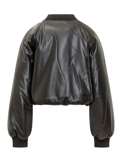 Pinko Brodo Black Faux Leather Bomber Jacket In Black