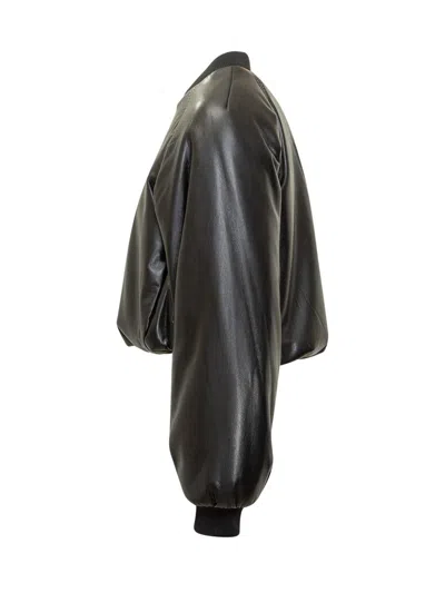 Pinko Brodo Black Faux Leather Bomber Jacket In Black