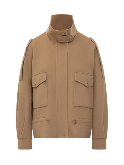 Pinko Caban Crostino In Camel-colored Wool In Brown