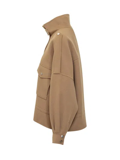 Pinko Caban Crostino In Camel-colored Wool In Brown