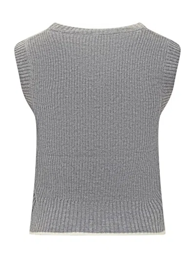 Pinko Grey Knit V-neck Gilet In Gray