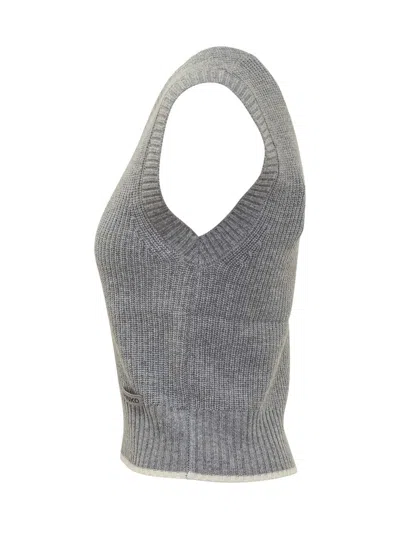 Pinko Grey Knit V-neck Gilet In Gray
