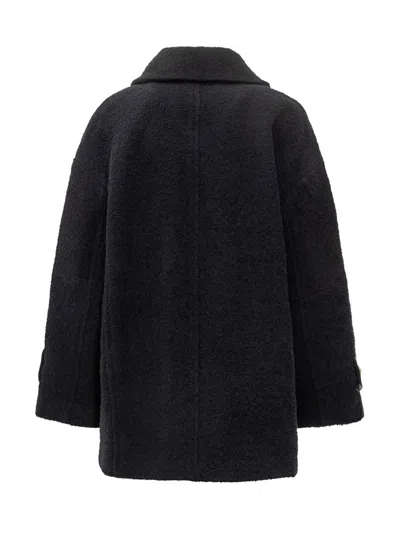 Pinko Canederli Double-breasted Coat With Leather Details In Blue