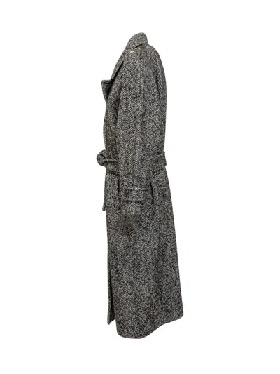 Pinko Chevron Wool Carrube Coat In Black